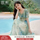香影海邊度假暈染連衣裙女2025夏季新款民族風(fēng)波西米亞v領(lǐng)雪紡裙 綠花 連衣裙  XL 170/92A/125-140斤