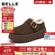 百麗（Belle）千層可頌質(zhì)感勃肯鞋女2025秋新款商場(chǎng)厚底增高休閑鞋E4S1DCM5預售 咖色-毛里 36