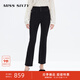MISS SIXTY磨毛牛仔褲女士復古三環(huán)高腰顯瘦微喇叭褲四面彈小黑褲 黑色 25