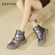 達芙妮厚底潮流風(fēng)短靴女靴秋冬季新款百搭加絨雪地靴短筒休閑保暖女靴子 灰紫色 37