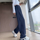 冪芫藏藍色梧桐褲窄版香蕉褲女春秋2025新款鐮刀褲直筒闊腿運動(dòng)衛褲子 深藍色 XL 116-125斤