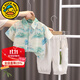 G.DUCKKIDS童裝男童套裝夏季兒童服裝一歲寶寶衣服小童夏裝國風(fēng)襯衫短褲男孩 綠色 100 尺碼2~3歲【 90-100cm】