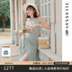 歌力思（ELLASSAY）【博主同款】25夏季新款棉抽褶不規則條紋修身顯瘦無(wú)袖連衣裙女 綠條紋 S