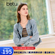百圖betu女裝秋季新款短外套毛邊圓領百搭時尚牛仔外套女2407T49 淺蘭 M