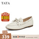 他她（TATA）真皮復古豆豆鞋女鞋一腳蹬棕色休閑單鞋春季新款7QC20AA5 米白 39
