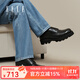 ELLE HOMME男鞋亮面頭層牛皮英倫大頭皮鞋商務(wù)德比正裝鞋增高皮鞋 黑色 39 偏大一碼
