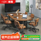 吉贈(zèng)實(shí)木會(huì)議桌椅組合簡(jiǎn)約現(xiàn)代辦公室小型接待洽談桌培訓(xùn)桌輕奢高級(jí)感 圓頭洽談會(huì)議桌220*100*75*5cm