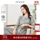 JESSIE【桑蠶絲】?jì)?yōu)雅印花系帶收腰七分袖連衣裙春夏 綠色 M