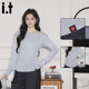 :CHOCOOLATEit純色簡(jiǎn)約假兩件針織長(cháng)袖T恤女秋季新款露肩設計上衣 水藍 均碼