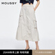 moussy 2025新品工裝風(fēng)A字多口袋長款半身裙女028ISZ31-1091 070米色 S