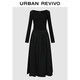 UR2025秋季新款女裝法式氣質(zhì)蕩領(lǐng)細腰帶連衣裙UWH750125