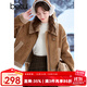 百圖betu女裝冬季新款短外套翻領(lǐng)仿麂皮絨皮毛一體外套女2410D02 駱駝色 M