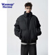 WASSUP HERMU官方短款棉服男冬季PU皮面防潑水純色立領(lǐng)cleanfit外套寬松面包服 黑色 M （推薦100-120斤）