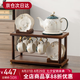 言則新中式茶具套裝客廳輕奢高檔下午茶茶壺茶杯整套禮盒裝杯具套裝 蘭花盛景墨綠17件套-長方形架子