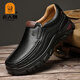老人頭男鞋春秋新款高檔頭層牛皮商務(wù)休閑皮鞋厚底防滑耐磨大碼樂(lè )福鞋 黑色2042 41