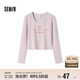 森馬長(zhǎng)袖T恤女短款蝴蝶結(jié)字母春秋溫柔蕾絲緊身上衣107624101001