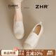 ZHR單鞋女春秋厚底休閑漁夫鞋一腳蹬小香風(fēng)增高懶人鞋子女W128米色37