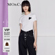MO&Co.蛋白皮愛心章仔正肩短袖圓領(lǐng)T恤上衣 白色黑色摩安珂 本白色-第2批 L 170