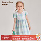 PawinPaw【學(xué)院風(fēng)】卡通小熊童裝夏季女寶寶撞色格紋泡泡袖連衣裙 L/Green淺綠色/41 100 cm