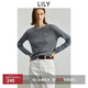 LILY2025秋新款格雷系羊毛混紡撞色圓領(lǐng)絞花休閑通勤針織衫女毛衣 501灰色 S