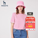 哈吉斯（HAZZYS）女裝 夏季款條紋顯瘦上衣休閑圓領(lǐng)短袖t恤女ASTSE03BE53 梅紅色RF M (160/84A 38)