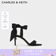 CHARLES&KEITH一字帶緞面蝴蝶結(jié)綁帶高跟涼鞋子女鞋生日七夕禮物CK1-61720177 BLACK TEXTURED黑色紋理 38