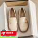 大東女士斷碼真皮樂(lè )福鞋女2024春秋新款英倫平底單鞋厚底小皮鞋 米白色 38