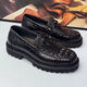 高檔正宗鱷魚(yú)皮皮鞋男士商務(wù)英倫風(fēng)圓大頭鞋一腳蹬樂(lè )福鞋厚底鞋子 黑色 （預售8天內發(fā)貨） 42