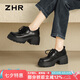 ZHR樂福鞋女日系jk單鞋子女舒適厚底系帶粗高跟女鞋 AY157 黑色 37 