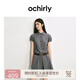 歐時力OCHIRLY 襯衫領百褶連衣裙女氣質感通勤配腰帶2025夏季新品 灰格 M