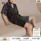 野獸派條紋印花22姆米真絲家居服短袖套裝情侶睡衣結(jié)婚禮 小奶狗男士黑條紋短褲套裝 L