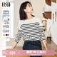 歐莎（OSA）知性通勤條紋長袖T恤女2025秋新款法式寬松顯瘦內(nèi)搭打底衫上衣 黑白條 L