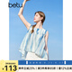 百圖betu女裝2025夏季新款襯衫漸變暈染印花前短后長(cháng)設計上衣2506T22 藍白條 M