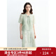 獨束大碼女裝新中式時(shí)尚套裝2025夏裝新款無(wú)袖連衣裙立領(lǐng)短袖上衣 綠色 L （尺碼：2）