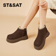星期六復古休閑雪地靴女秋冬季加絨保暖棉鞋舒適增高勃肯短靴 咖啡色 38