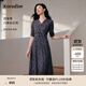 珂萊蒂爾2025年黑色底浪漫茶歇連衣裙女V領(lǐng)收腰優(yōu)雅長(cháng)裙 淡紫 2XL