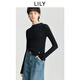 LILY2025冬新款女裝半高領(lǐng)修身彈力氣質(zhì)100%羊毛針織衫毛衣打底衫 510黑 L