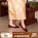 莎莎蘇[玲瓏系列]夏新中式款尖頭新年紅色軟平底芭蕾舞單鞋女七夕 墨紅色/墨酒紅 37