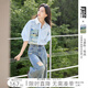 對白X凱伊萊文聯(lián)名萊賽爾印花短袖襯衫女2025夏季新款燈籠袖上衣 晴空藍(lán) M