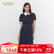 Scofield優(yōu)雅氣質(zhì)復(fù)古波點印花百褶中長連衣裙女裝夏季新款 藏青色（爆款加單） L 170