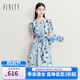 菲妮迪（FINITY）連衣裙2025年夏季新款簡(jiǎn)約氣質(zhì)條紋設計感百搭裙子女 灰藍印花 L