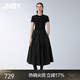 JNBY/江南布衣春夏連衣裙氣質(zhì)赫本風(fēng)修身拼接X(jué)型短袖小黑裙5O4G14470 001/本黑 M