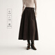 MSLAN焦糖可露麗 復古燈芯絨中長(cháng)裙花邊雙腰頭A字半身裙25冬新款 咖啡色 S