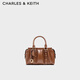 CHARLES&KEITH25冬新品褶皺包掛手提小方包波士頓包CK2-30671820 Chocolate巧克力色 S