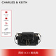 CHARLES&KEITH25秋新品油蠟皮菱格腋下雙肩包機車(chē)包生日禮物CK2-60782702 Black黑色 S
