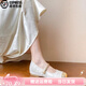 百麗踏羊皮~5cm內(nèi)增高瑪麗珍女鞋2025新款新中式國(guó)風(fēng)刺繡旗袍配裙子單鞋 米白色（順豐包郵）（順豐包郵） 37