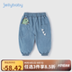 JELLYBABY男童牛仔褲秋季新款3歲男寶寶純棉小童褲子兒童寬松防蚊褲薄款夏 牛仔藍(lán) 100