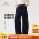 英氏（YEEHOO）女童褲子兒童長褲中大童裝衛(wèi)褲寬松闊腿褲休閑運(yùn)動秋 深藍(lán)色 170