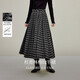 茵曼（INMAN）茵曼復古磨毛格子百褶半身裙2025秋女裝新款高腰A字裙 灰黑格子 XL