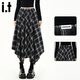 :CHOCOOLATE it女裝裙子不規則設計格紋半身裙女2026春秋新款寬松休閑長(cháng)裙女 黑色 L